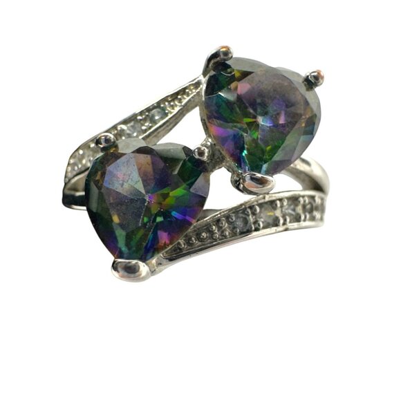 Mystic Topaz Double Heart and Cubic Zirconia Ring - Picture 5 of 6